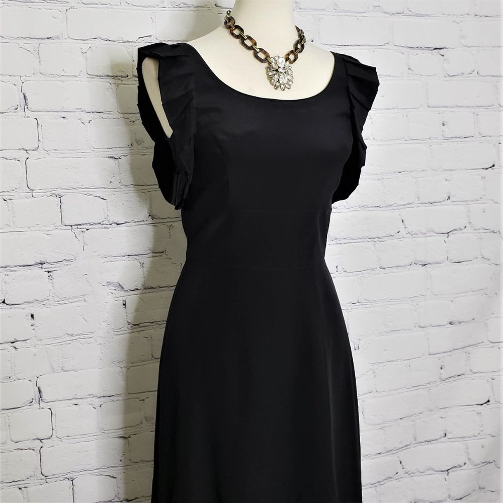 NWT J.PETERMAN Black Flutter Sleeve Silk Dress, Size 2 - Picture 2 of 8